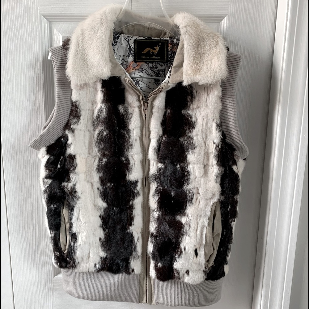 Real mink fur vest dark brown and white size 6
